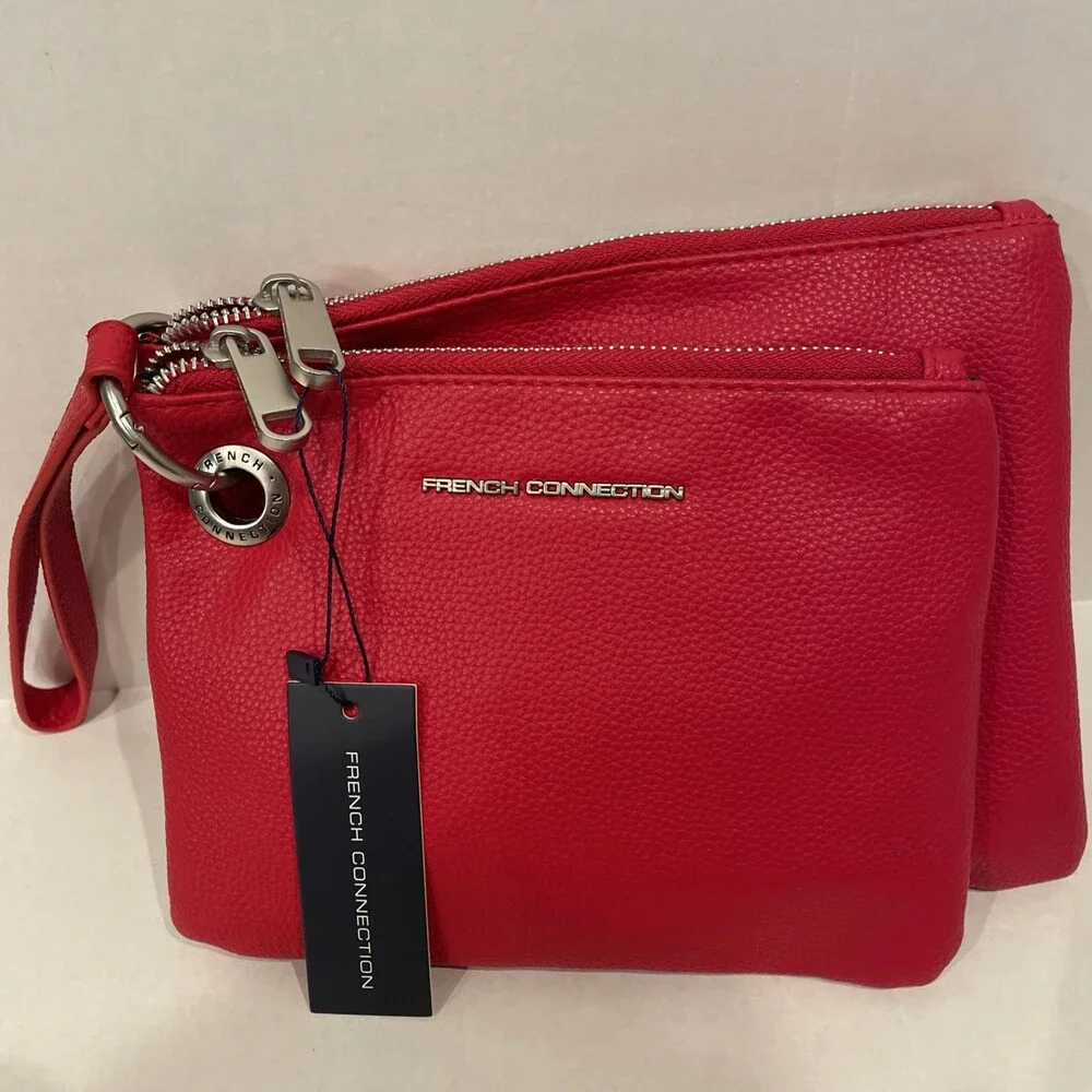 French Connection Red Double Wristlet Set – Detachable Slim Pouches NWT
